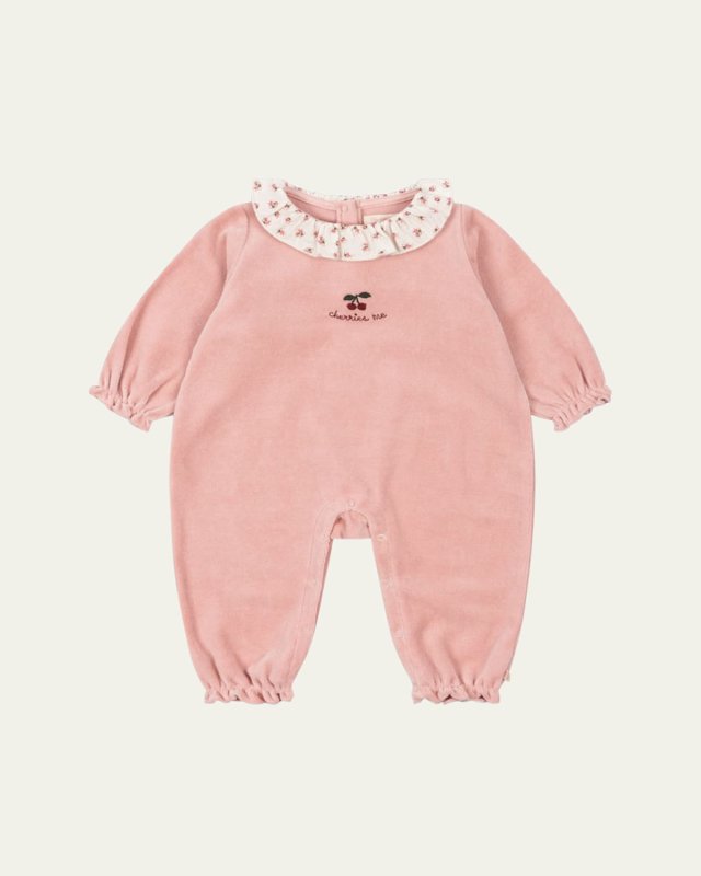 Girl's Miffa Cherry Embroidered Coverall, Size Newborn-